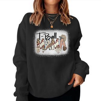 T Ball Mom Leopard Mother's Day Mama Ball Bleached Women Sweatshirt - Seseable