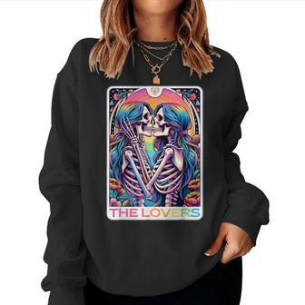 Tarot Card The Lovers Rainbow Kissing Lesbian Skeletons Women Sweatshirt - Seseable
