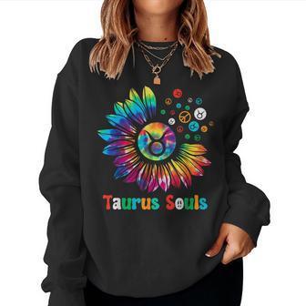 Taurus Souls Zodiac Tie Dye Sunflower Peace Sign Groovy Women Sweatshirt - Monsterry UK