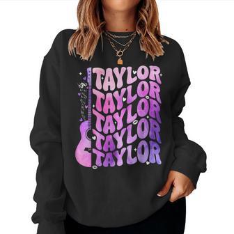 Taylor First Name I Love Taylor Girl Groovy 80'S Vintage Women Sweatshirt - Thegiftio