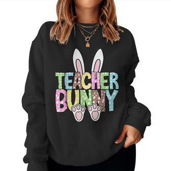 Teacher Bunny Reading Teacher Easter Spring Women Sweatshirt - Seseable