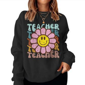 Teacher Flower Face Retro Back To School Appreciation Women Women Sweatshirt | Mazezy AU