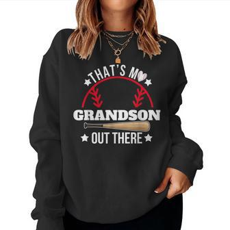 That's My Grandson Out There Baseball Grandma Grandpa's Day Women Sweatshirt - Seseable