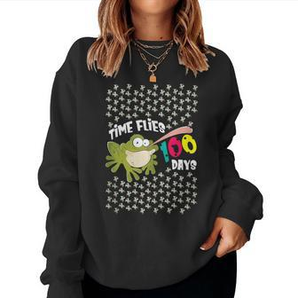 Time Flies 100 Days Teacher Student Frog Fly School Women Sweatshirt - Monsterry CA
