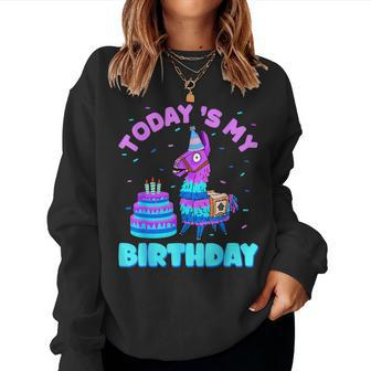 Todays My Birthday Llama Birthday Party Decorations Boys Kid Women Sweatshirt | Mazezy