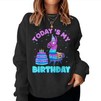 Todays My Birthday Llama Birthday Party Decorations Boys Kid Women Sweatshirt - Seseable