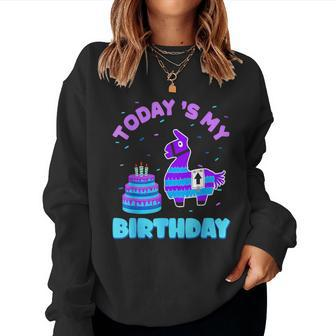 Todays My Birthday Llama Birthday Party Decorations Boys Women Sweatshirt | Mazezy