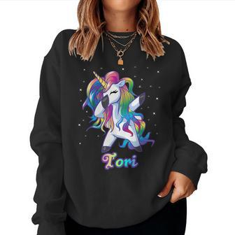 Tori Name Personalized Custom Rainbow Unicorn Dabbing Women Sweatshirt - Monsterry