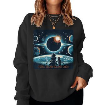 Total Solar Eclipse 2024 Girl Cat Eclipse Women Sweatshirt - Monsterry UK
