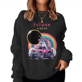 Total Solar Eclipse 2024 Monster Truck Unicorn Girl Women Sweatshirt | Mazezy