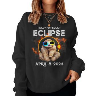 Total Solar Eclipse 2024 Sloth With Solar Eclipse Glasses Women Sweatshirt - Monsterry CA
