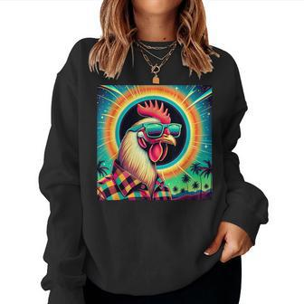Total Solar Eclipse 2024 Vintage 80S 90S Chicken Graphic Women Sweatshirt - Monsterry CA