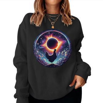 Total Solar Eclipse Apirl 08 2024 With Chicken Graphic Women Sweatshirt - Thegiftio UK