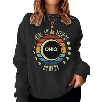 Total Solar Eclipse Ohio Sunset Retro 040824 Kid Women Sweatshirt - Seseable