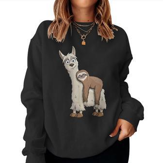 Trendy Funky Cartoon Chill Out Sloth Riding Llama Women Sweatshirt - Seseable