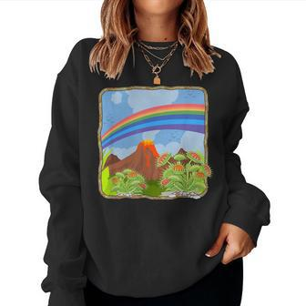 Tropical Volcano With Rainbow And Venus Fly Traps Women Sweatshirt - Monsterry DE