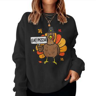 Turkey Eat Pizza Thanksgiving Party Kid Women Sweatshirt - Seseable