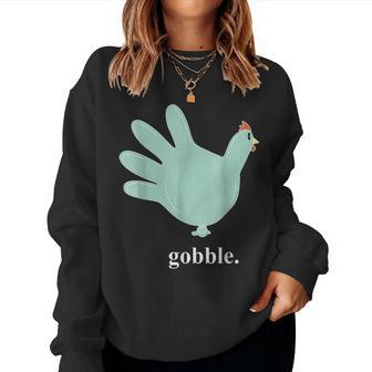 Turkey Glove Gobble Thanksgiving Thankful Nurse Women Sweatshirt - Seseable