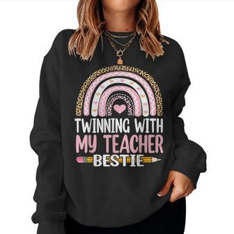 Twinning With My Teacher Bestie Rainbow Matching Teachers Women Sweatshirt | Mazezy UK