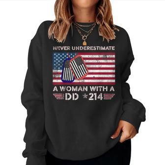 Never Underestimate A Woman With A Dd 214-Patriotic Usa Flag Women Sweatshirt | Mazezy CA