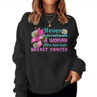 Never Underestimate A Woman Who Survived Breast Cancer Women Sweatshirt - Monsterry UK