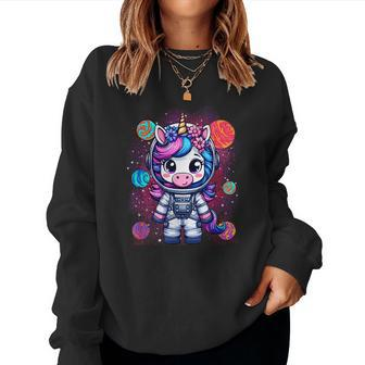Unicorn Astronaut Cute Space Suit Galaxy Planet Girls Women Sweatshirt - Seseable