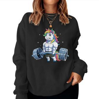 Unicorn Weightlifting T Fitness Gym Deadlift Rainbow Women Sweatshirt - Seseable