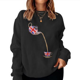 Union Jack Flag Of The United Kingdom Teapot And Teacup Women Sweatshirt - Seseable