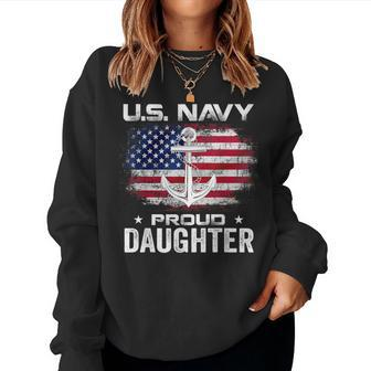 Us Navy Proud Daughter With American Flag Veteran Women Sweatshirt - Monsterry CA