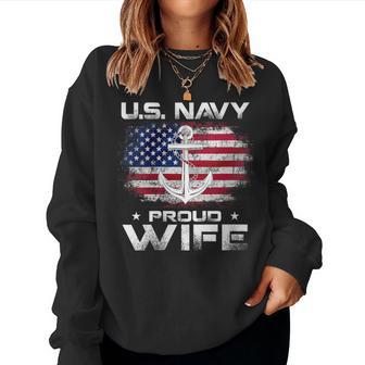 Us Navy Proud Wife With American Flag Veteran Day Women Sweatshirt - Monsterry CA