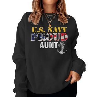 Us Proud Navy Aunt With American Flag Military Veteran Women Sweatshirt - Monsterry DE