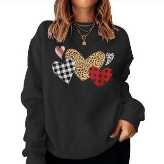 Valentines Day Hearts Love Leopard Plaid Girls Women Sweatshirt - Thegiftio UK