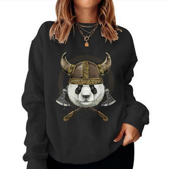 Viking Panda With Viking Helmet Mjolnir Axes Women Sweatshirt - Monsterry UK