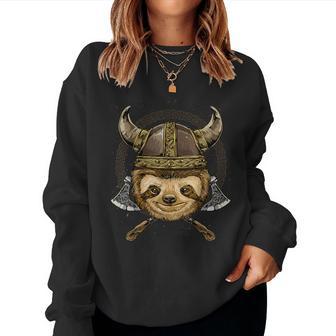 Viking Sloth With Viking Helmet Mjolnir Axes Women Sweatshirt - Monsterry UK