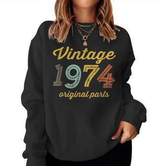 Vintage 1974 Original Parts Birthday Italic Dark Women Sweatshirt - Monsterry