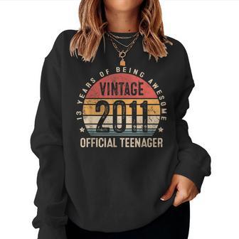 Vintage 2011 13 Birthday Decoration Boys Girls 13Th Birthday Women Sweatshirt - Thegiftio UK