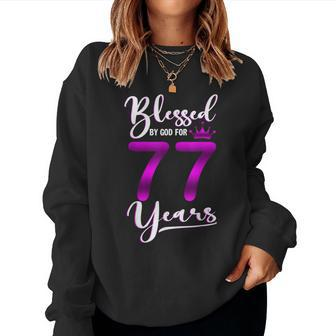 Vintage Blessed By God For 77 Years Old Happy 77Th Birthday Women Sweatshirt - Thegiftio UK