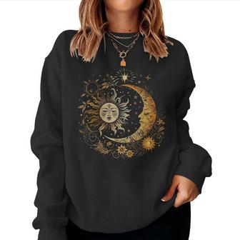 Vintage Celestial Sun Moon Flower Astrology Moon Phases Women Sweatshirt - Monsterry AU
