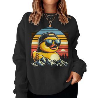 Vintage Cool Duck With Sunglasses & Mountain View Women Sweatshirt - Monsterry