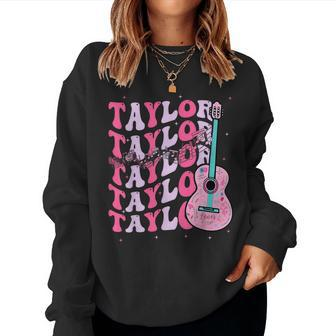 Vintage First Name Taylor Groovy First Name Personalized Women Sweatshirt | Mazezy