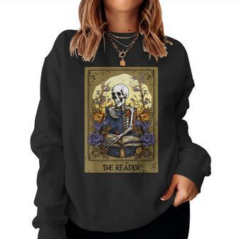 Vintage Floral Tarot Card The Reader Reading Skeleton Nerd Women Sweatshirt - Monsterry DE