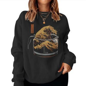 Vintage The Great Wave Of Coffee Start Day With Coffee Women Sweatshirt - Monsterry DE