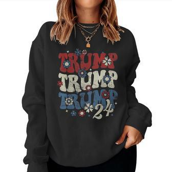 Vintage Groovy Flower Trump Trump Trump 2024 Women Women Sweatshirt - Seseable