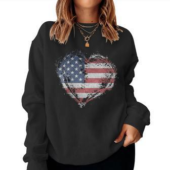 Vintage Heart American Flag Usa Patriotic 4Th Of July Women Sweatshirt - Monsterry