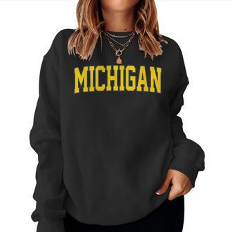 Vintage Michigan Blue Retro Michigan Women Sweatshirt - Monsterry DE