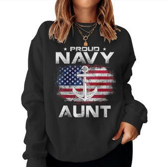 Vintage Proud Navy Aunt With American Flag Veteran Women Sweatshirt - Monsterry DE