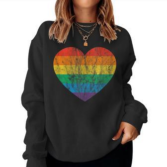 Vintage Rainbow Flag Colored Heart Lgbtq Lesbian Gay Pride Women Sweatshirt - Monsterry UK
