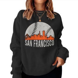 Vintage San Francisco Skyline Baseball Present Women Women Sweatshirt - Seseable