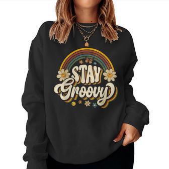Vintage Stay A Groovy 60S 70S Peace Positive Mind Hippie Women Sweatshirt - Thegiftio UK