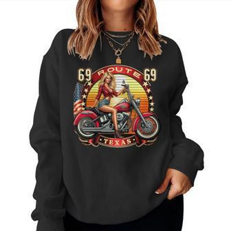 Vintage Texas Pin-Up Girl Biker American Dream Ride Women Sweatshirt - Monsterry